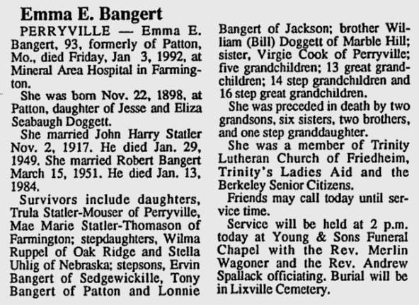 Bangert, Emma Elizabeth (nee Doggett)