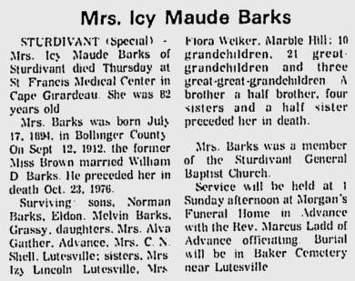 Barks, Icy Maude (nee Brown)