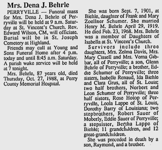 Behrle, Dena Josephine (nee Schumer)