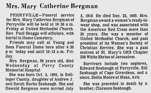 Bergman, Mary Catherine (nee Seabaugh)