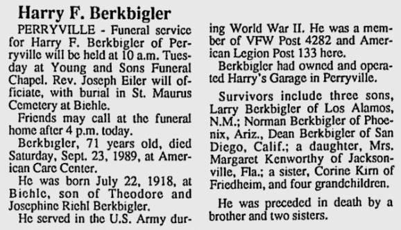 Berkbigler, Harry F.