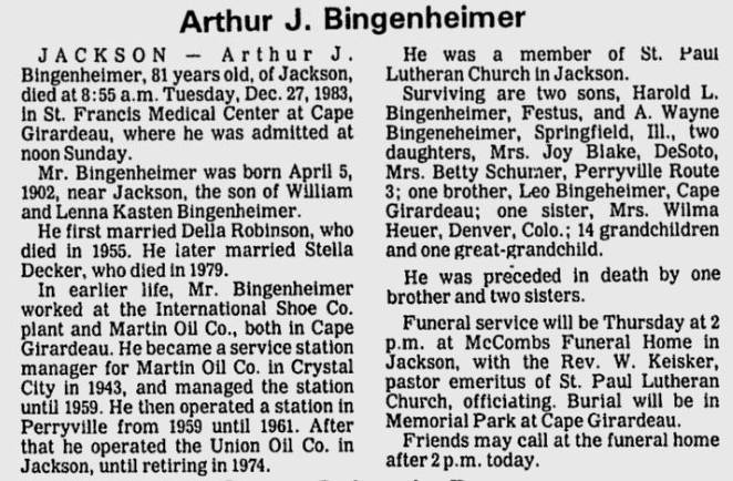 Bingenheimer, Arthur J.