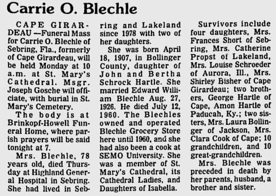 Blechle, Carrie O. (nee Hartle)