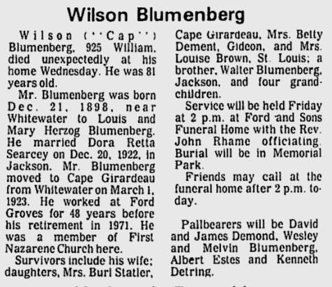 Blumenberg, Wilson Albert "Cap"