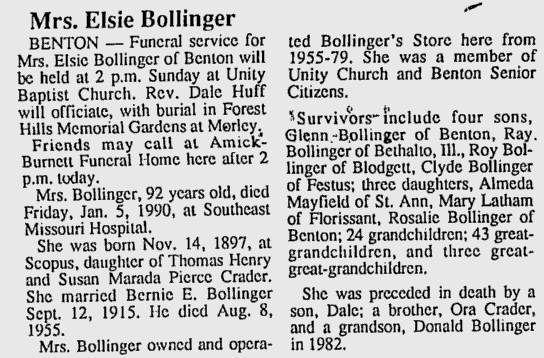 Bollinger, Elsie Viola (nee Crader)