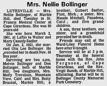 Bollinger, Nellie (nee Sadler)