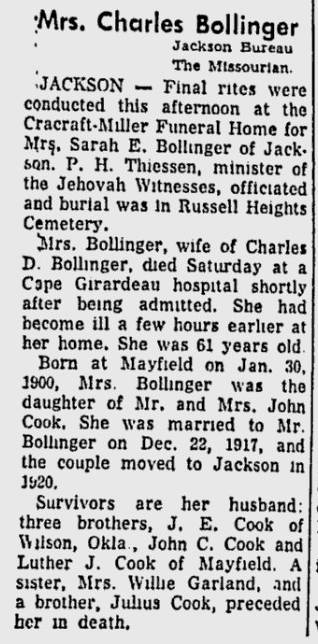 Bollinger, Sarah E. (nee Cook)