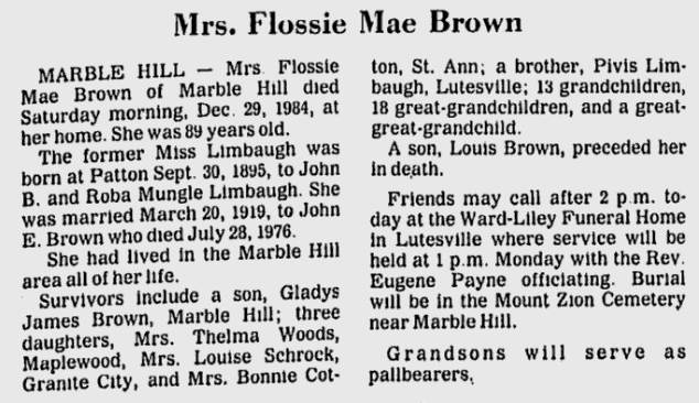 Brown, Flossie Mae (nee Limbaugh)