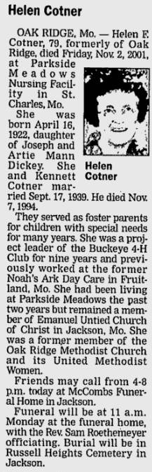 Cotner, Helen Fay (nee Dickey)