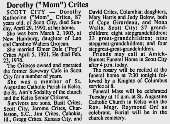 Crites, Dorothy Katherine "Mom" (nee Grojean)