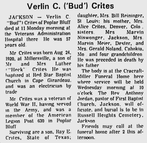 Crites, Verlin Columbus "Bud"