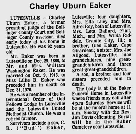 Eaker, Charley Uburn