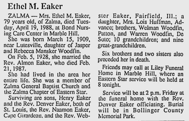 Eaker, Ethel M. (nee Woodfin)