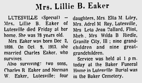 Eaker, Lillie Bell (nee Eaker)