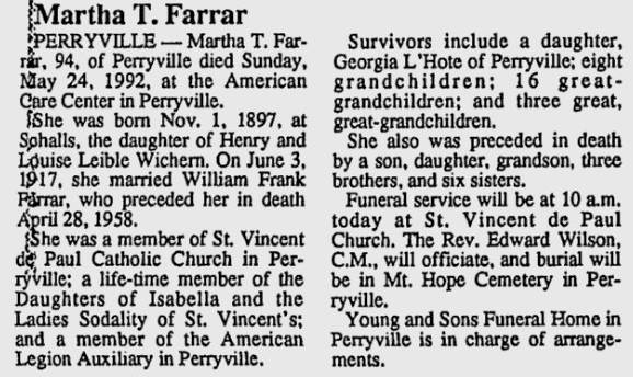 Farrar, Martha T. (nee Wichern)