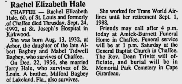 Hale, Rachel Elizabeth (nee Bagbey)