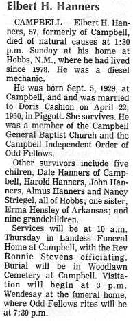 Obit - Elbert H. Hanners