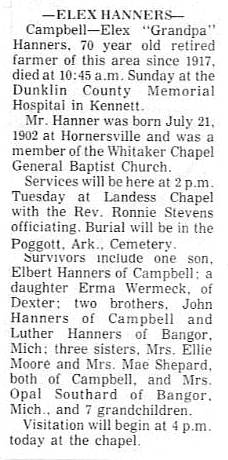 Obit - Elexander Hanners