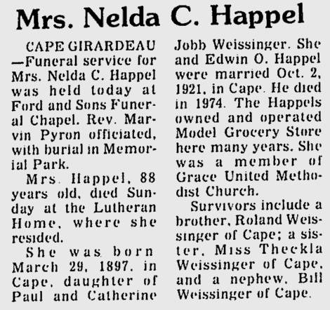 Happel, Nelda C. (nee Weissinger)