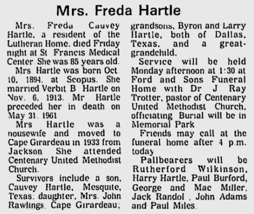 Hartle, Anna Freda (nee Cauvey)