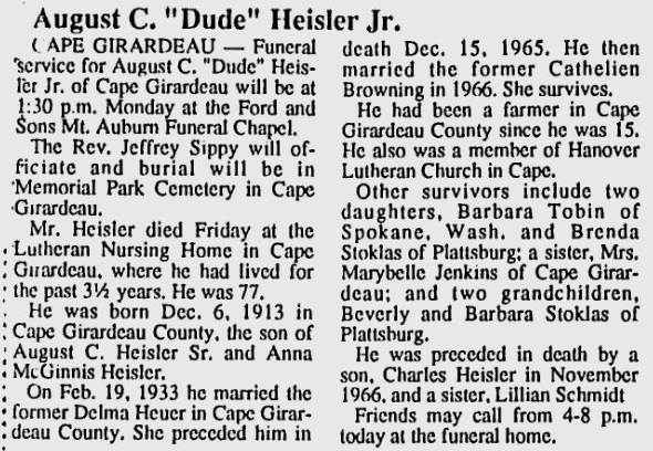 Heisler, August C. "Dude", Jr.