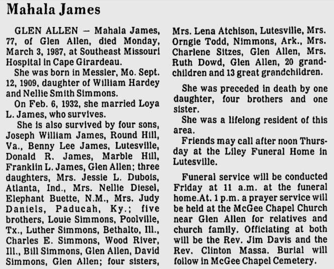 James, Mahala (nee Simmons)