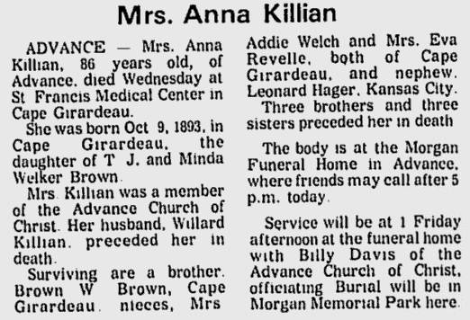 Killian, Anna (nee Brown)