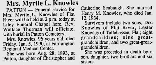 Knowles, Myrtle Laura (nee Seabaugh)