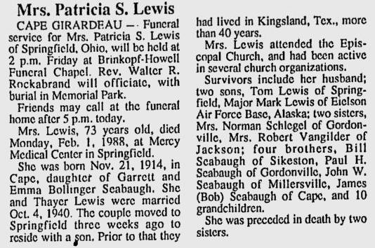 Lewis, Patricia Mae (nee Seabaugh)