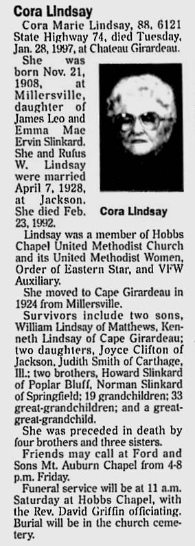 Lindsay, Cora Marie (nee Slinkard)