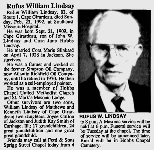 Lindsay, Rufus William