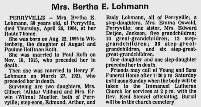 Lohmann, Bertha E. (nee Roth)