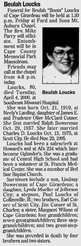 Loucks, Beulah Norene "Boots" (nee Cotner)