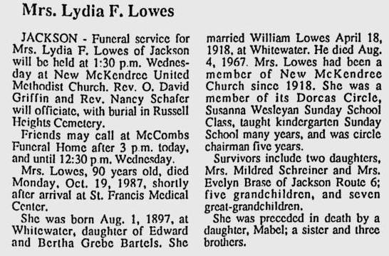 Lowes, Lydia F. (nee Bartels)