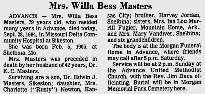 Masters, Willa Bess (nee Jordan)