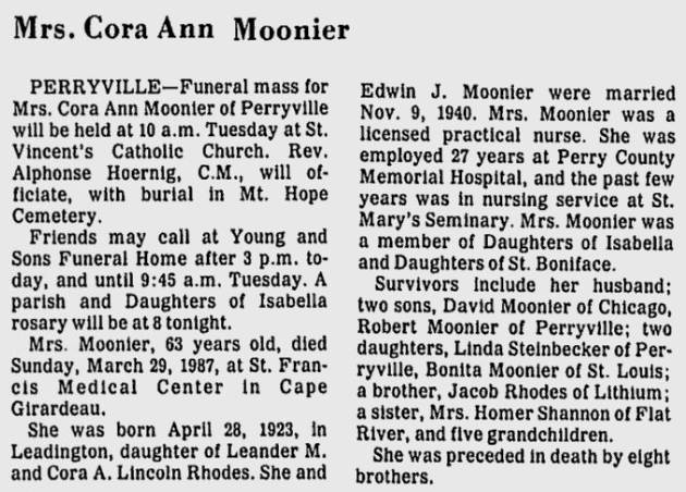 Moonier, Cora Ann (nee Rhodes)