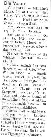 Obit - Ella Marie Moore (nee Hanners)