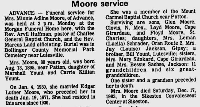 Moore, Minnie Adeline (nee Yount)