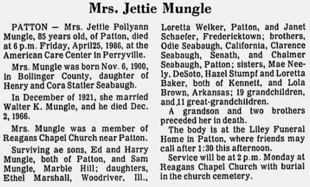 Mungle, Jettie Pollyann (nee Seabaugh)