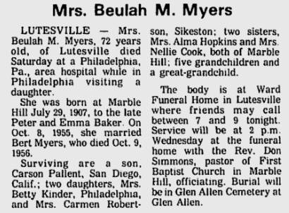 Myers, Beulah M. (nee Baker)