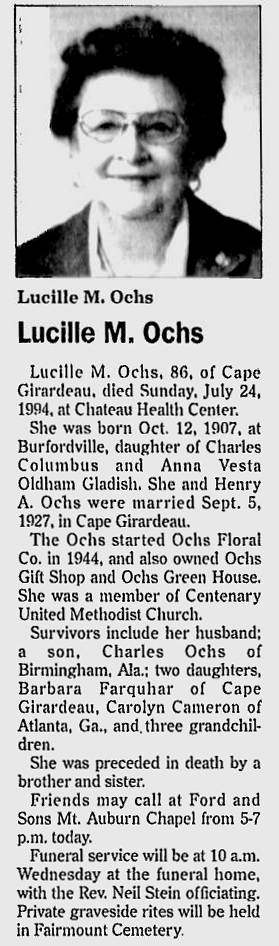 Ochs, Lucille M. (nee Gladish)