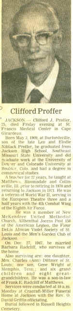 Proffer, Clifford J. Obituary