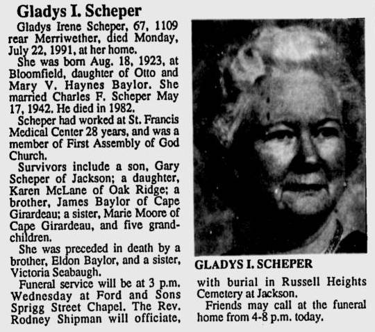 Scheper, Gladys Irene (nee Baylor)