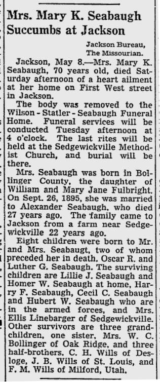 Seabaugh, Nora Mary Kate (nee Fulbright)