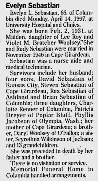 Sebastian, Evelyn L. (nee Woolsey)