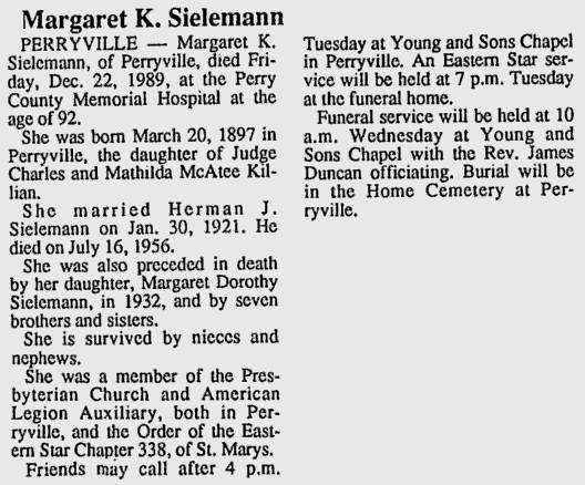 Sielemann, Margaret K. (nee Killian)