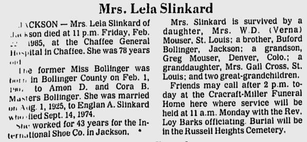 Obituaries: Slinkard, Lela Idel (nee Drum)