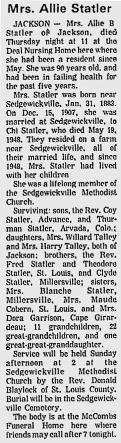 Statler, Bertha Alice "Allie" (nee Statler)