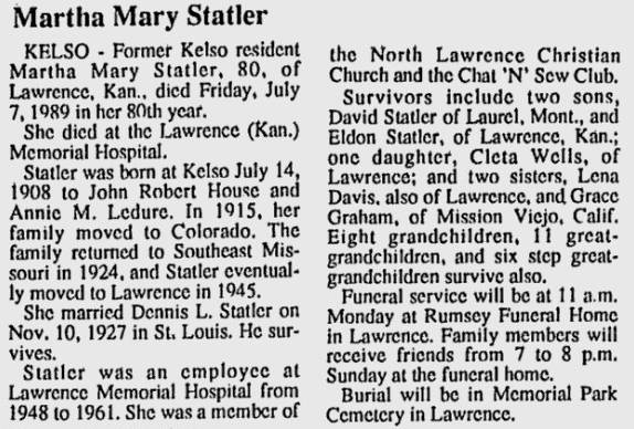 Statler, Martha Mary (nee House)