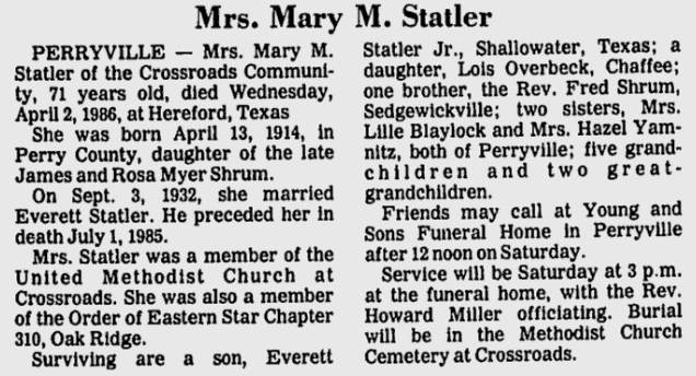 Statler, Mary Mae (nee Shrum)